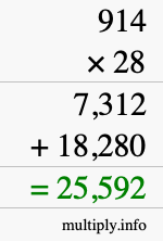 How to calculate 914 times 28 using long multiplication