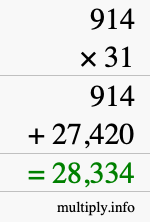How to calculate 914 times 31 using long multiplication