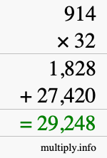 How to calculate 914 times 32 using long multiplication