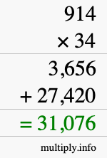 How to calculate 914 times 34 using long multiplication