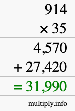How to calculate 914 times 35 using long multiplication