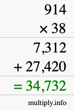 How to calculate 914 times 38 using long multiplication