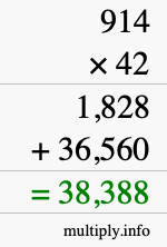 How to calculate 914 times 42 using long multiplication