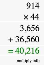 How to calculate 914 times 44 using long multiplication