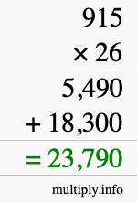 How to calculate 915 times 26 using long multiplication