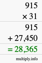 How to calculate 915 times 31 using long multiplication