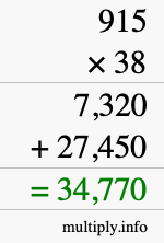 How to calculate 915 times 38 using long multiplication