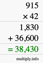 How to calculate 915 times 42 using long multiplication