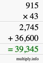 How to calculate 915 times 43 using long multiplication