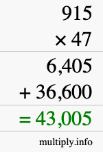 How to calculate 915 times 47 using long multiplication