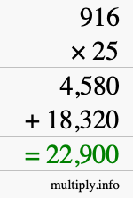 How to calculate 916 times 25 using long multiplication