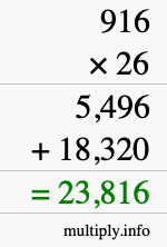 How to calculate 916 times 26 using long multiplication