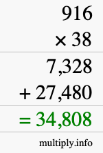 How to calculate 916 times 38 using long multiplication