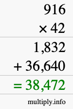 How to calculate 916 times 42 using long multiplication