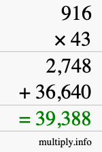 How to calculate 916 times 43 using long multiplication