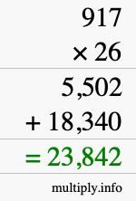 How to calculate 917 times 26 using long multiplication