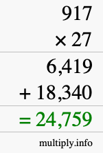How to calculate 917 times 27 using long multiplication