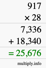How to calculate 917 times 28 using long multiplication