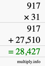 How to calculate 917 times 31 using long multiplication