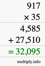 How to calculate 917 times 35 using long multiplication