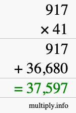 How to calculate 917 times 41 using long multiplication