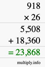 How to calculate 918 times 26 using long multiplication
