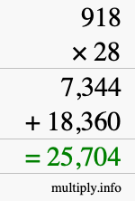 How to calculate 918 times 28 using long multiplication