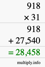 How to calculate 918 times 31 using long multiplication