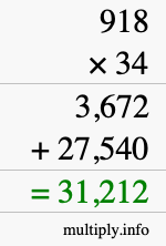 How to calculate 918 times 34 using long multiplication