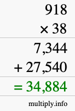 How to calculate 918 times 38 using long multiplication