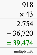 How to calculate 918 times 43 using long multiplication
