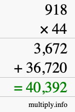 How to calculate 918 times 44 using long multiplication