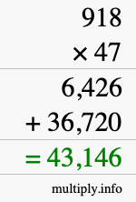 How to calculate 918 times 47 using long multiplication