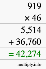 How to calculate 919 times 46 using long multiplication