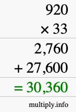 How to calculate 920 times 33 using long multiplication How to calculate 920 times 33 using long multiplication