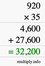 How to calculate 920 times 35 using long multiplication