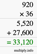 How to calculate 920 times 36 using long multiplication How to calculate 920 times 36 using long multiplication