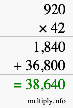 How to calculate 920 times 42 using long multiplication