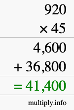 How to calculate 920 times 45 using long multiplication How to calculate 920 times 45 using long multiplication