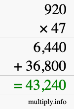 How to calculate 920 times 47 using long multiplication
