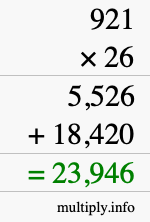 How to calculate 921 times 26 using long multiplication