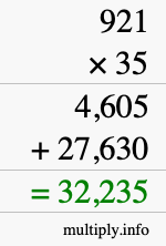 How to calculate 921 times 35 using long multiplication