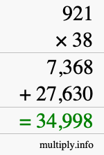 How to calculate 921 times 38 using long multiplication