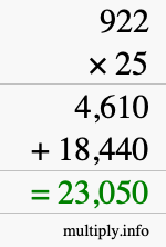 How to calculate 922 times 25 using long multiplication