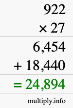 How to calculate 922 times 27 using long multiplication