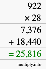 How to calculate 922 times 28 using long multiplication