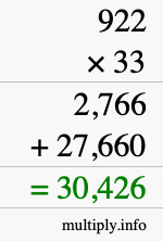 How to calculate 922 times 33 using long multiplication How to calculate 922 times 33 using long multiplication