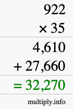 How to calculate 922 times 35 using long multiplication