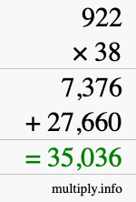 How to calculate 922 times 38 using long multiplication