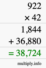 How to calculate 922 times 42 using long multiplication
